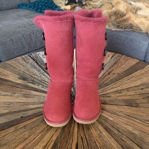 UGG Bailey Button Triplet II Tall Boots Sangria Pink Sz 7